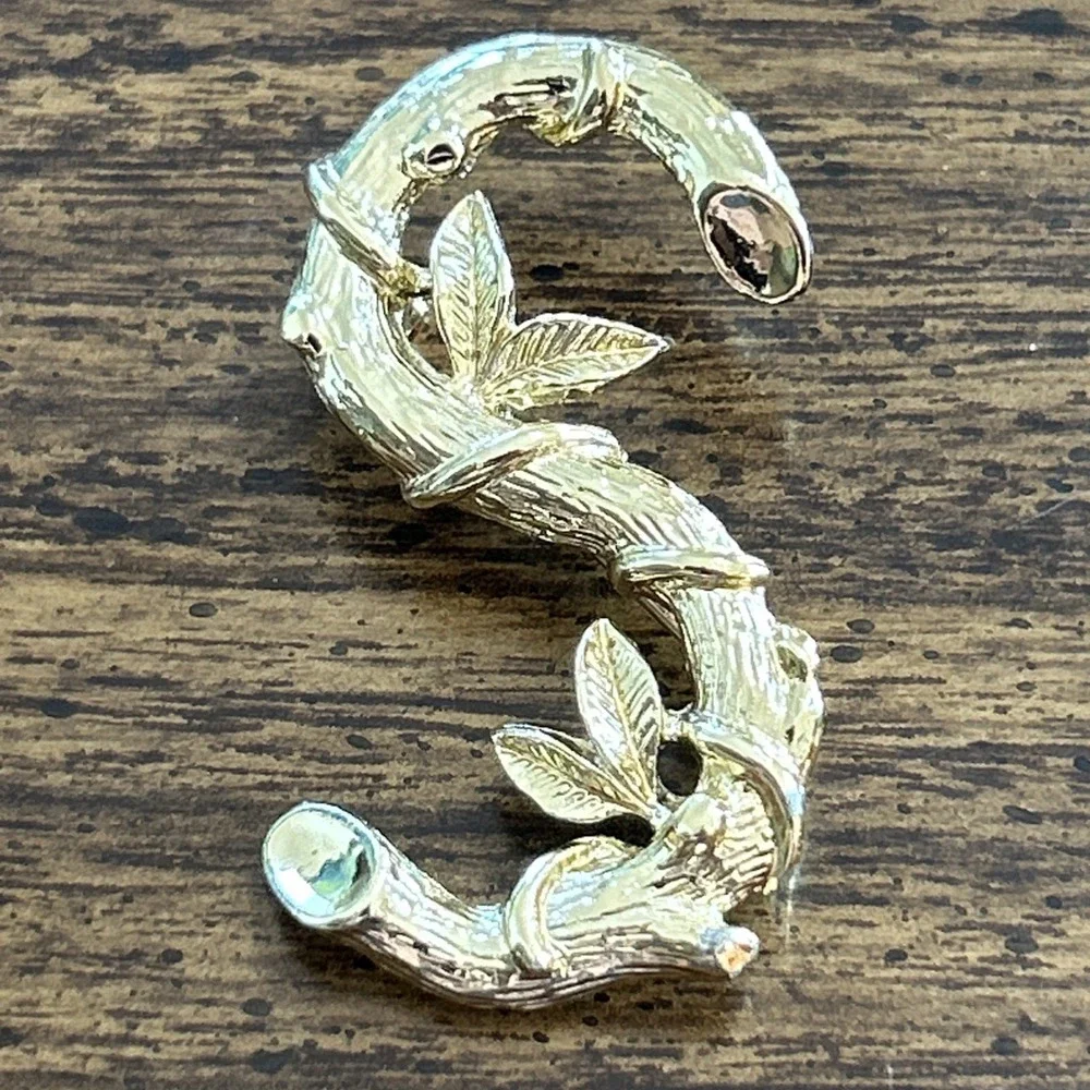 Vintage Sarah Coventry Initial S Brooch Gold Tone Branch Bird Leaf Signed Pin